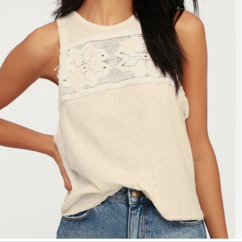 Free People Window Cream Crochet Lace Tank Top XS